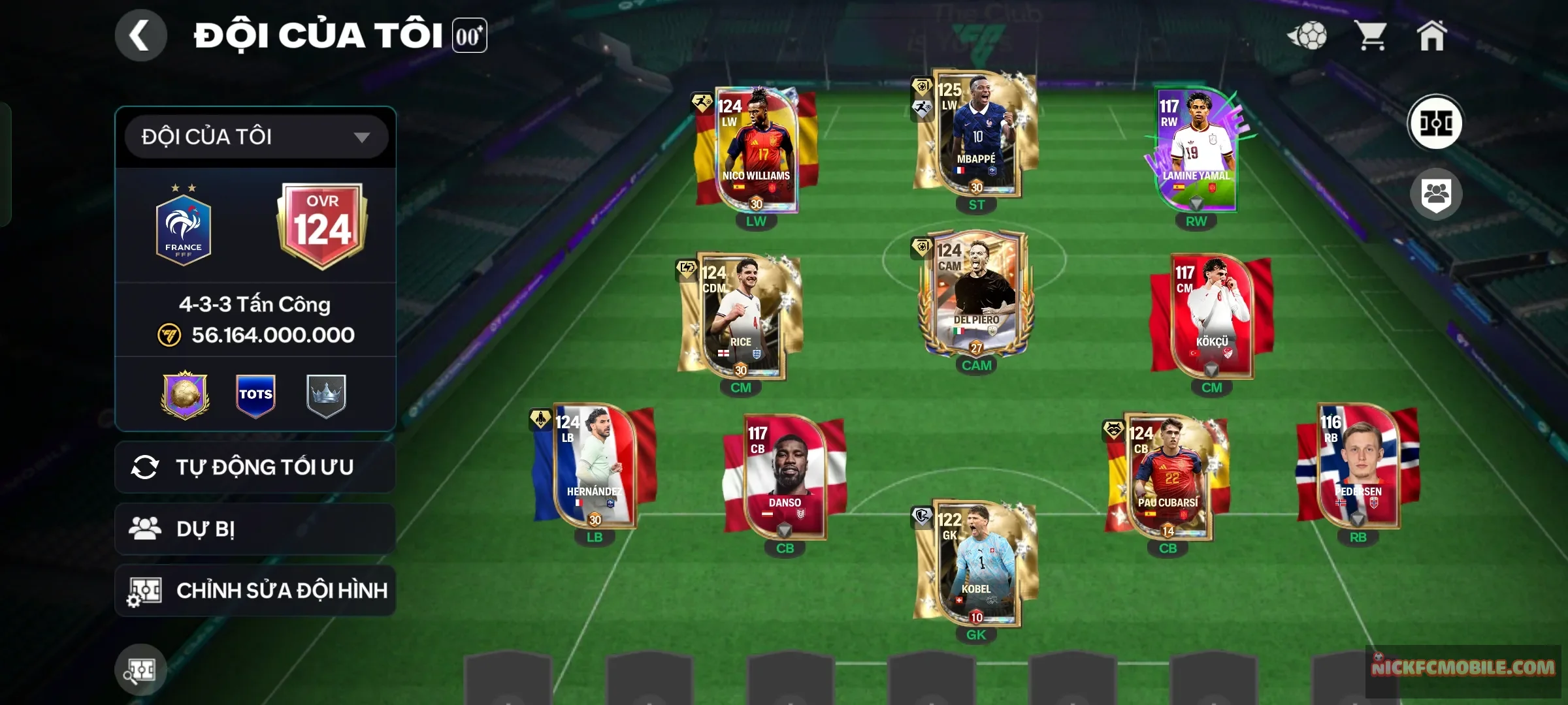Đh khung đẹp 5 cầu thủ 119, có mbappe 120 , còn 3k3 mảnh hợp đồng , còn nv 20k gems và 3 rank chx cày về chỉ chơi và úp thăng hạng lên