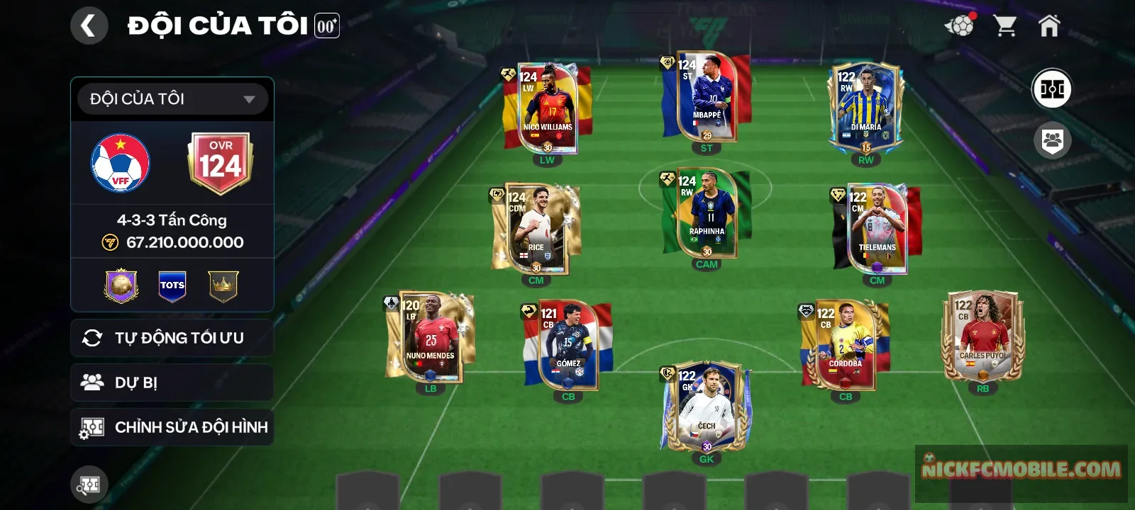 Acc ovr 124 có 7cầu thủ 119 và 2 cầu thủ 118