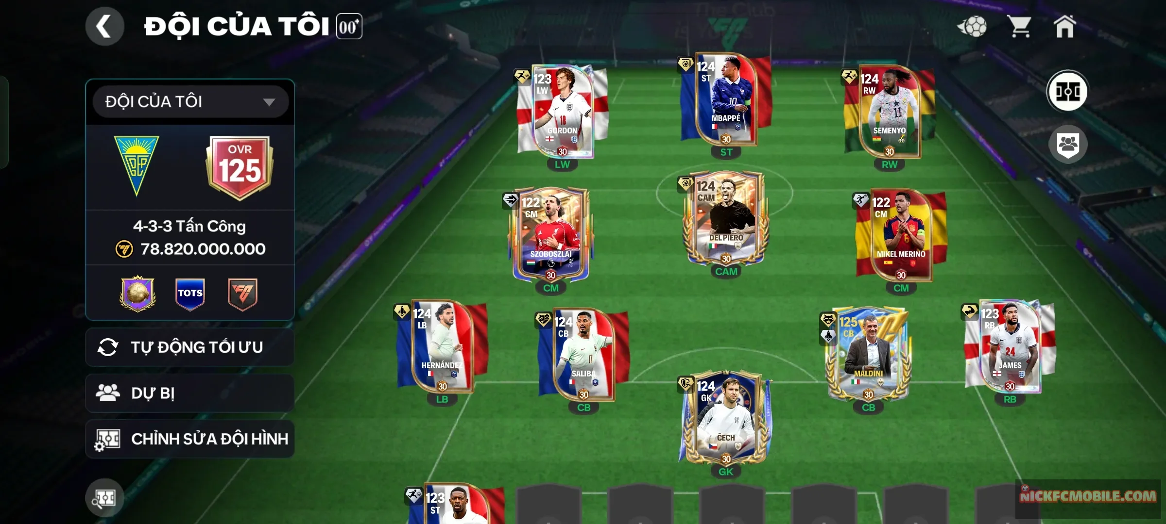 Đh khung125 siêu đẹp có maldini 120 , kẹp 8 cầu thủ 119 còn nhiều 117 118 bên ngoài khoảng 2k5 mảnh chưa nạp đầu sẽ đc thêm 700 mảnh gần đủ đổi 1 con 119 , 3 rank chưa cày lên ss. Còn 1 thẻ đổi tên cho ae về đổi tên đẹp nha