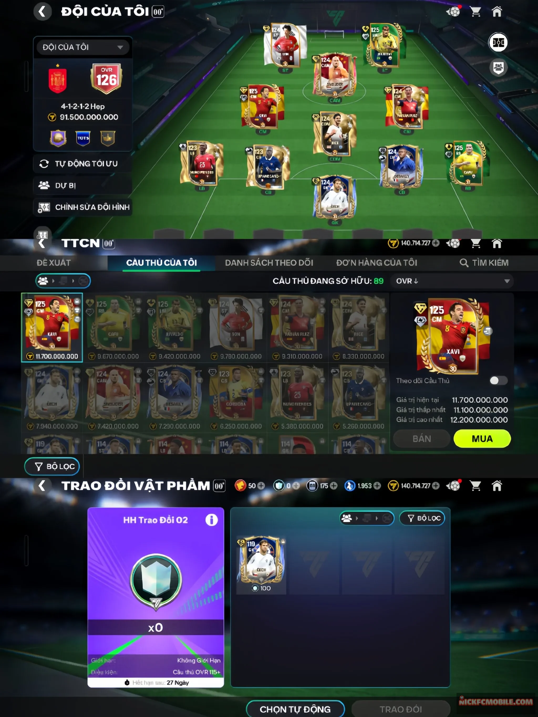 Acc grnttt 3 con ovr125 toàn thẻ mới 
Xavi bán đc 12 tỉ coin