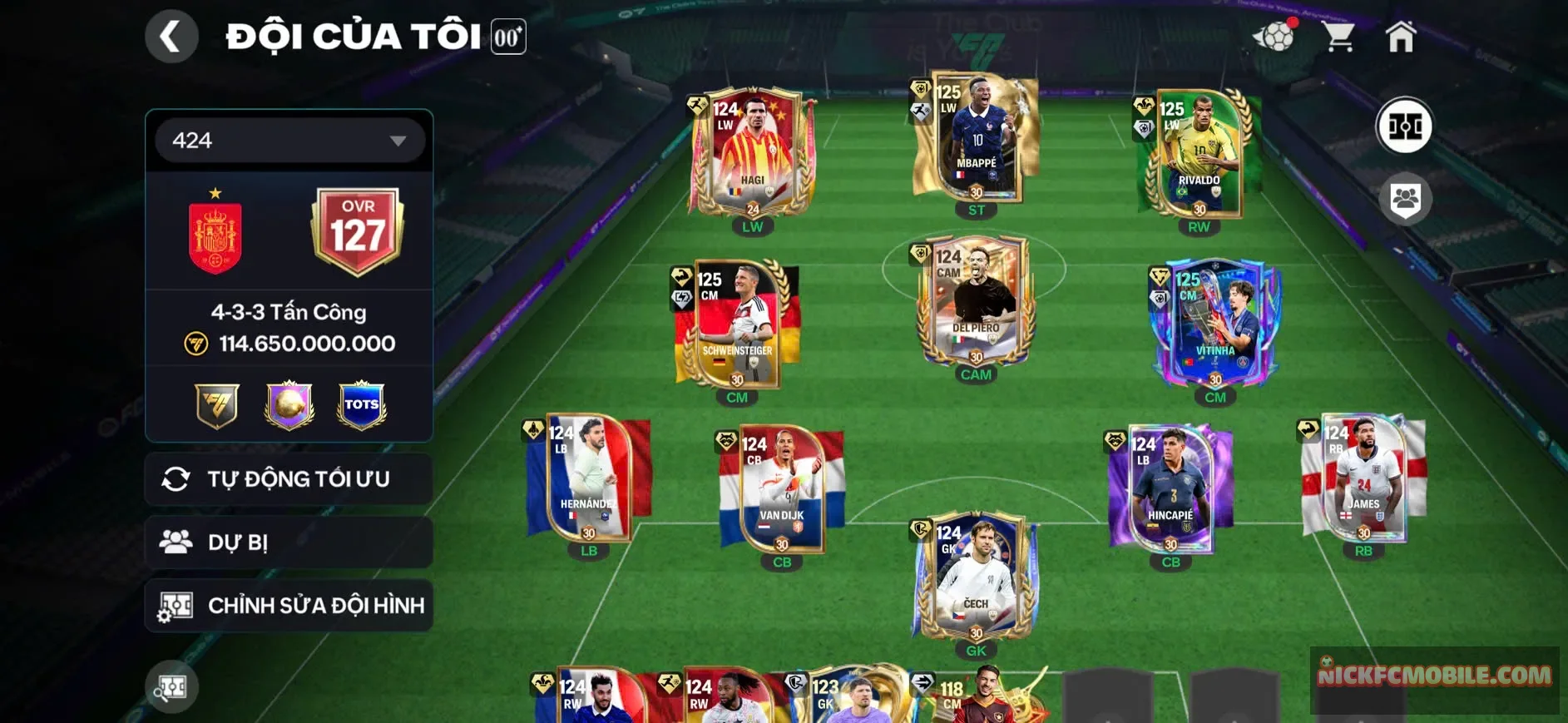 Số CHỜ MAIL GIAO (  ACC OVR 127+, 4 CẦU THỦOVR125,M3P+RIVALDO+VITINHA+SCHWEIN, HAGI CECH THẺ MỚI, 9 CẦU THỦ 119, DƯ 3K HHTH, HƠN 500 MẢNH VN, 26 LƯỢT NỮA NỔ POOL A ACC KHOẺ OVR CAO LEO RANK CAI