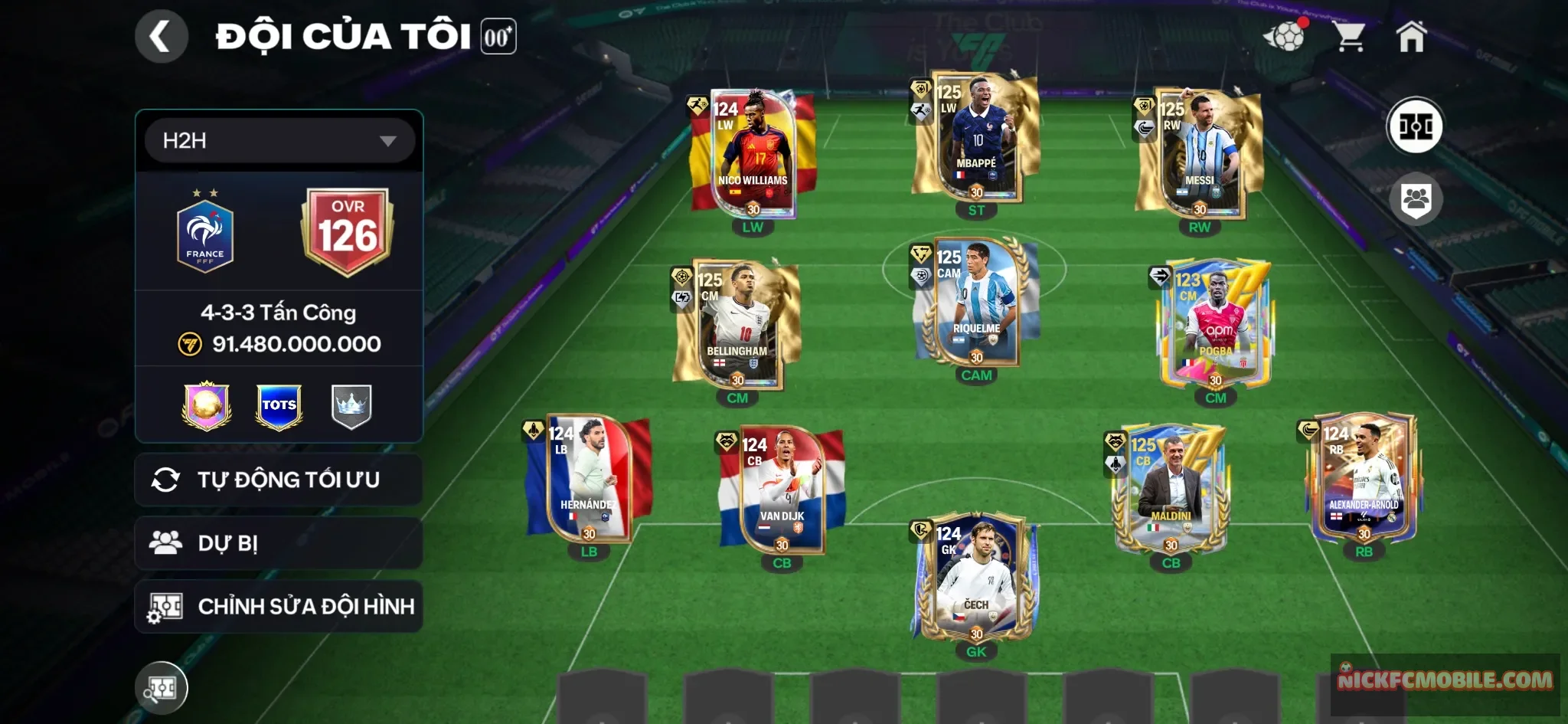 Siêu phẩm mini 5 cthu 120 M3p+Messi+Bellingham+Madini+Riquelme +5 cthu 119 , Đội hình siêu đẹp đá ngon , dư10k hp,700m coin ,3 rank chưa đá , đã mở sổ đăng nhập