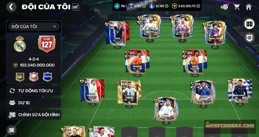 Ovr 127, 710 mảnh, 32190 hhth, 3 tỷ 9 coin