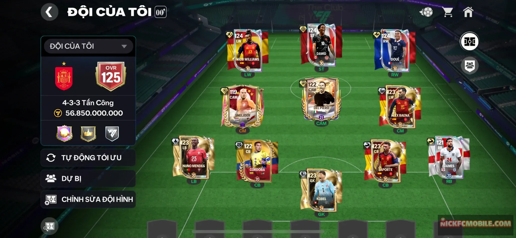 Ovr125 - full dàn playstyle siêu đẹp + 7 cầu thủ 119 + 6 cầu thủ 118 + dư 5k mảnh siêu sao