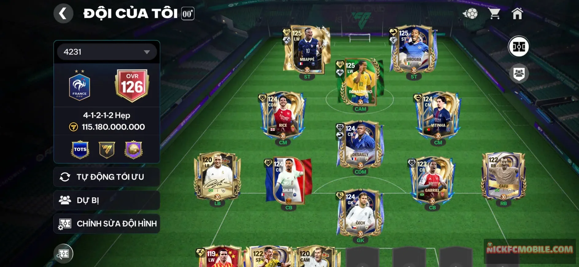 ACC OVR 126+ , M3P+RONALDINHO+DROGBA OVR 125 BAO BÁ, 8 CẦU THỦ CHỮ KÍ 115 SIÊU HIẾM, 2 CON HÀNG BOX CŨ RÔ UTOT 117 và ZIDANE 115 LẤY MẤT 5M, ( DƯ GẦN 19K MẢNH) , CHƯA MỞ GÓI 800 FV LẤY CTHU 120, DƯ HƠN 35K THĂNG HẠNG