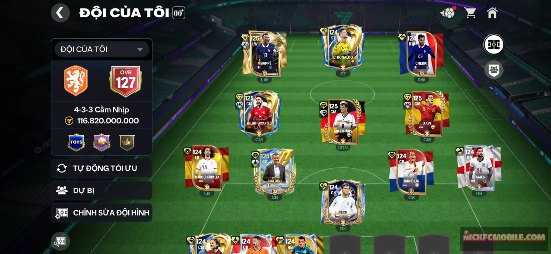 SỐ CHỜ ĐỔI MAIL XOÁ ( ACC OVR 127+, M3P+BRUNO+MATHUS+XAVI+MALDINI BẢN THẺ OVR 120, 9 CẦU THỦ 119, ĐỘI HÌNH CÓ FULL PLAYSTYLE VÀNG, RANK CHƯA ĐÁ CHO AE CÀY LẤY GEMS VÀ THĂNG HẠNG )