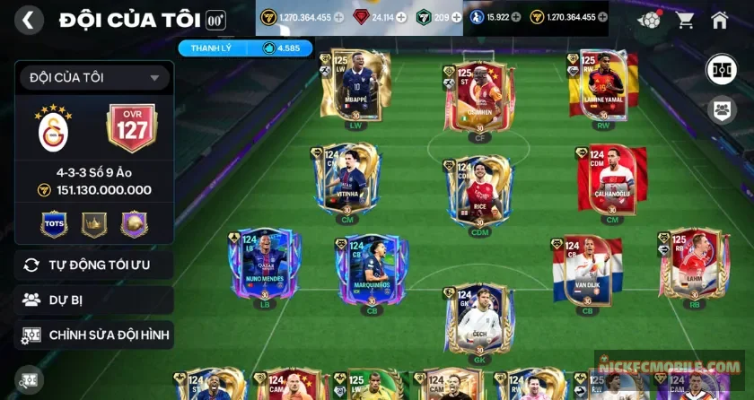 Ovr 127, 6 cầu thủ 120, dự bị siêu nhiều