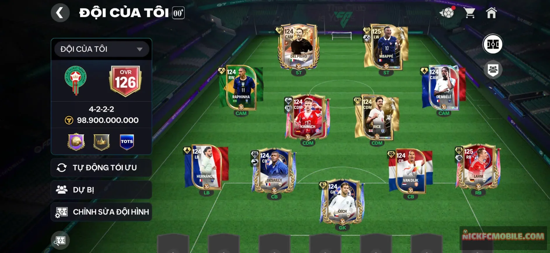 SALE 40% ( ACC OVR 126+, M3P+ LAHM BẢN THẺ OVR 120 BAO BÁ, 9 CẦU THỦ 119, ĐỘI HÌNH FULL CẦU THỦ NGON, DƯ 15K GEMS, 12K THĂNG HẠNG, GẦN 2K MẢNH NHIỀU TÀI NGUYÊN