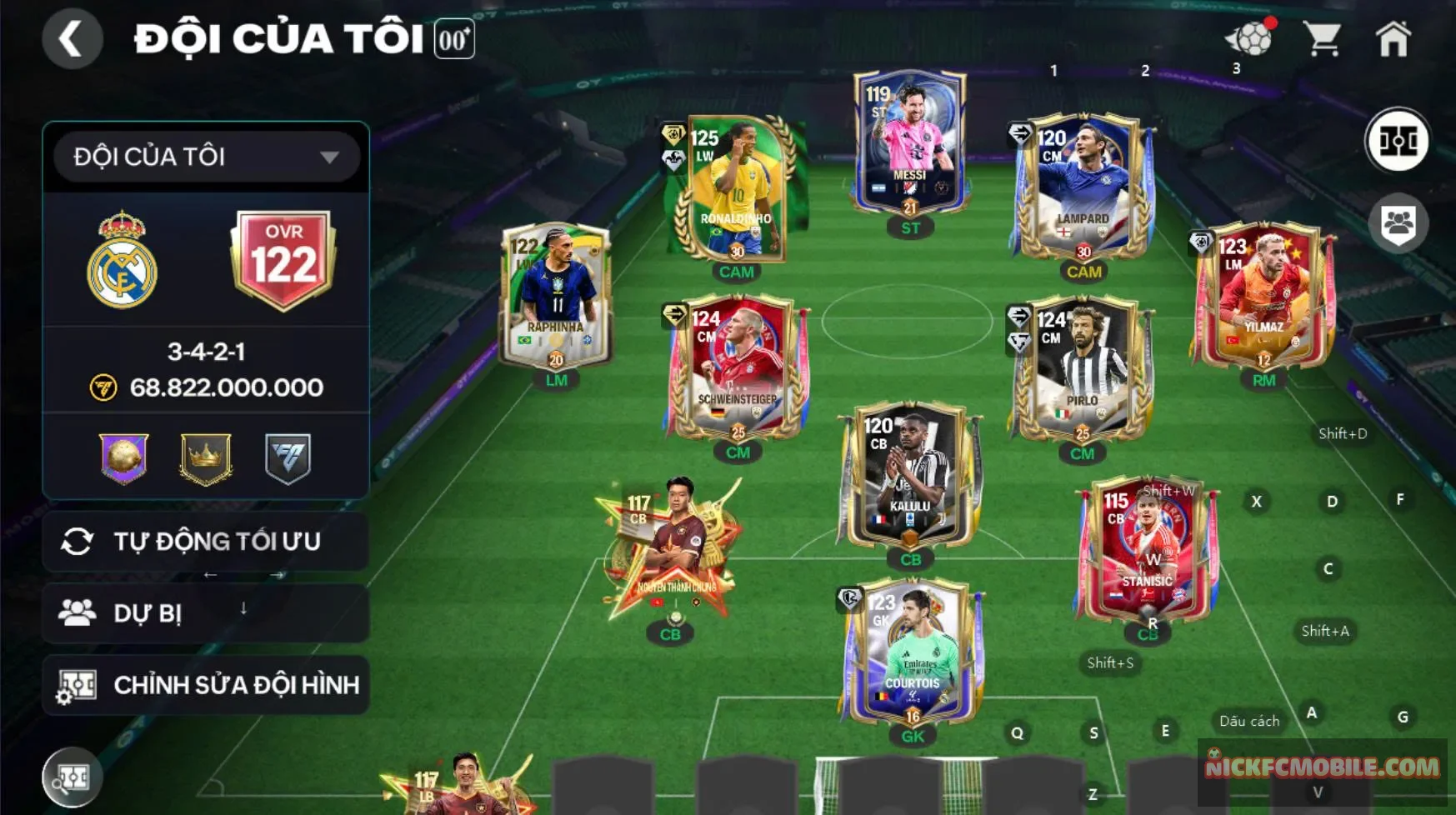 Acc ovr 122 Ronaldinho 120 kẹp 2 chtu 119, 2cthu 118, dư 2000 mảnh, 2000 hhth