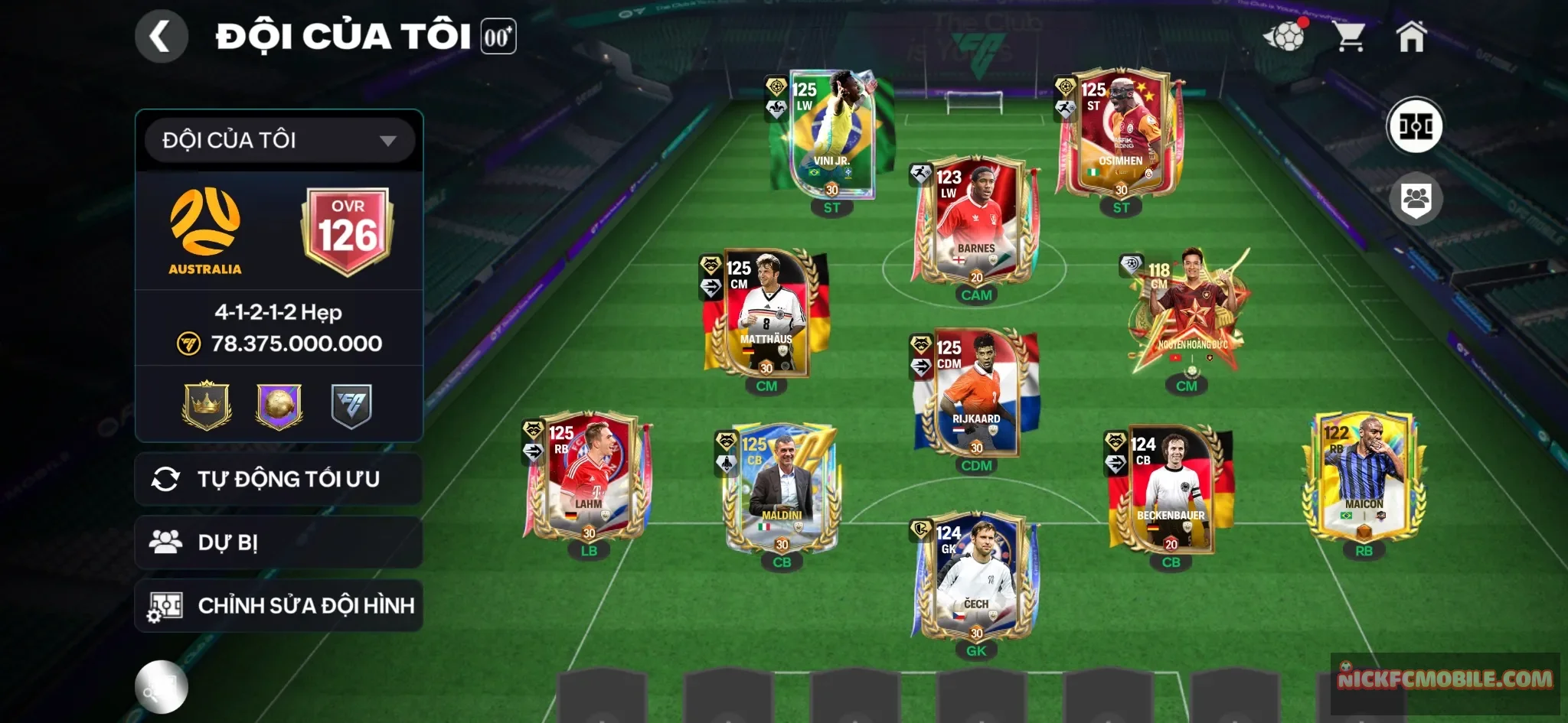 Siêu phẩm mini Ovr126 7 cthu 120 Vini+Osimen+Ma thú+Rijkaard+Madini+Lahm+Becken , Đội hình siêu đẹp đá ngon , tài nguyên như hình