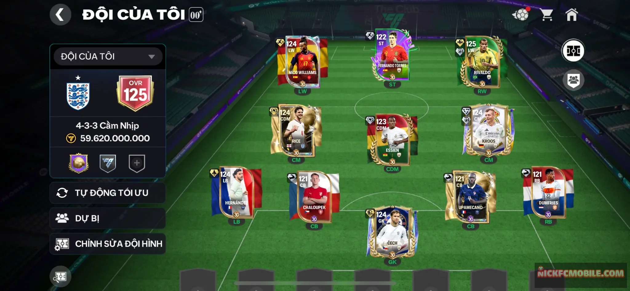 Ovr125 - Rivaldo 125 + 5 cầu thủ 119 + 4 cầu thủ 118 + 1k6 mảnh siêu sao  + full cầu thủ max trainning lv30