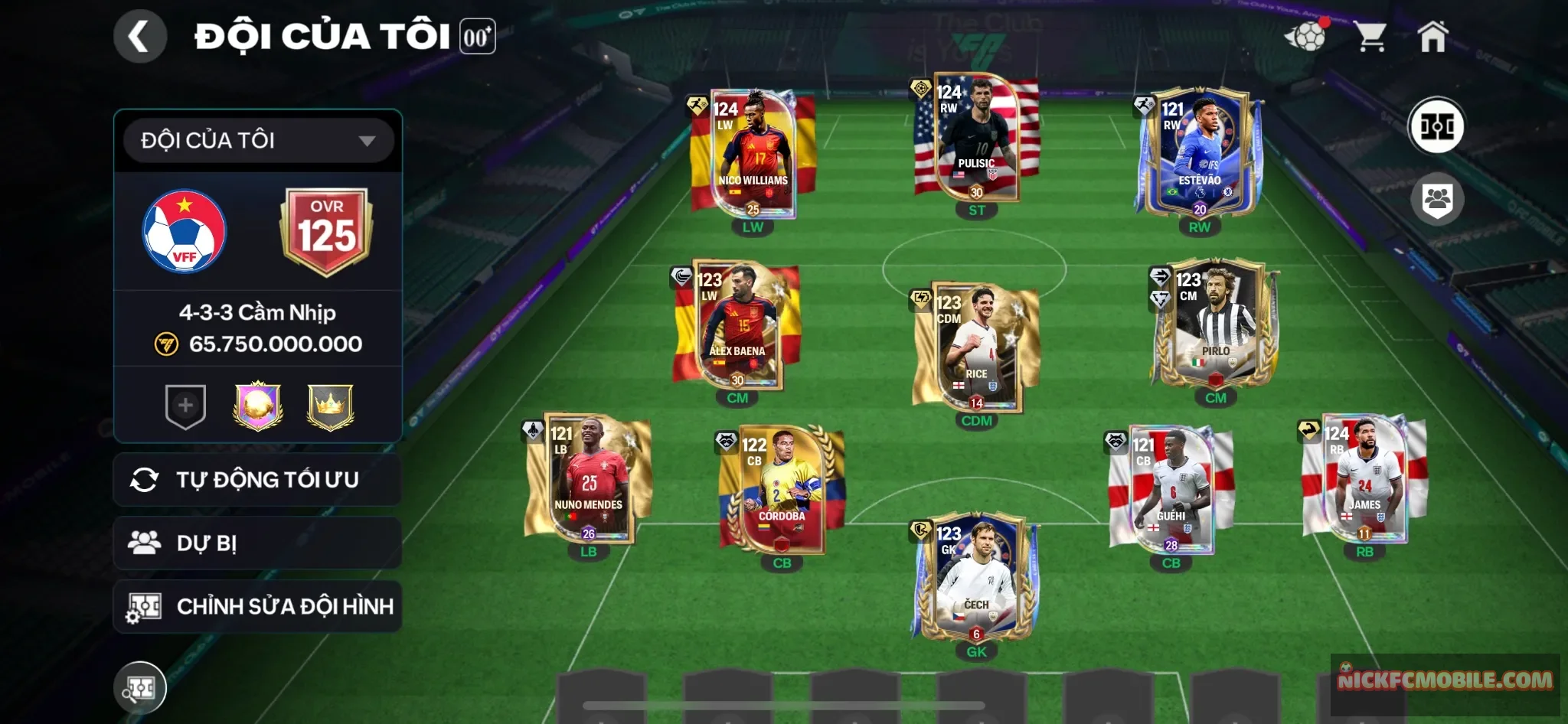 OVR125..rice+pirlo+pulisic-đội hình đều đá ổn leo rank tốt