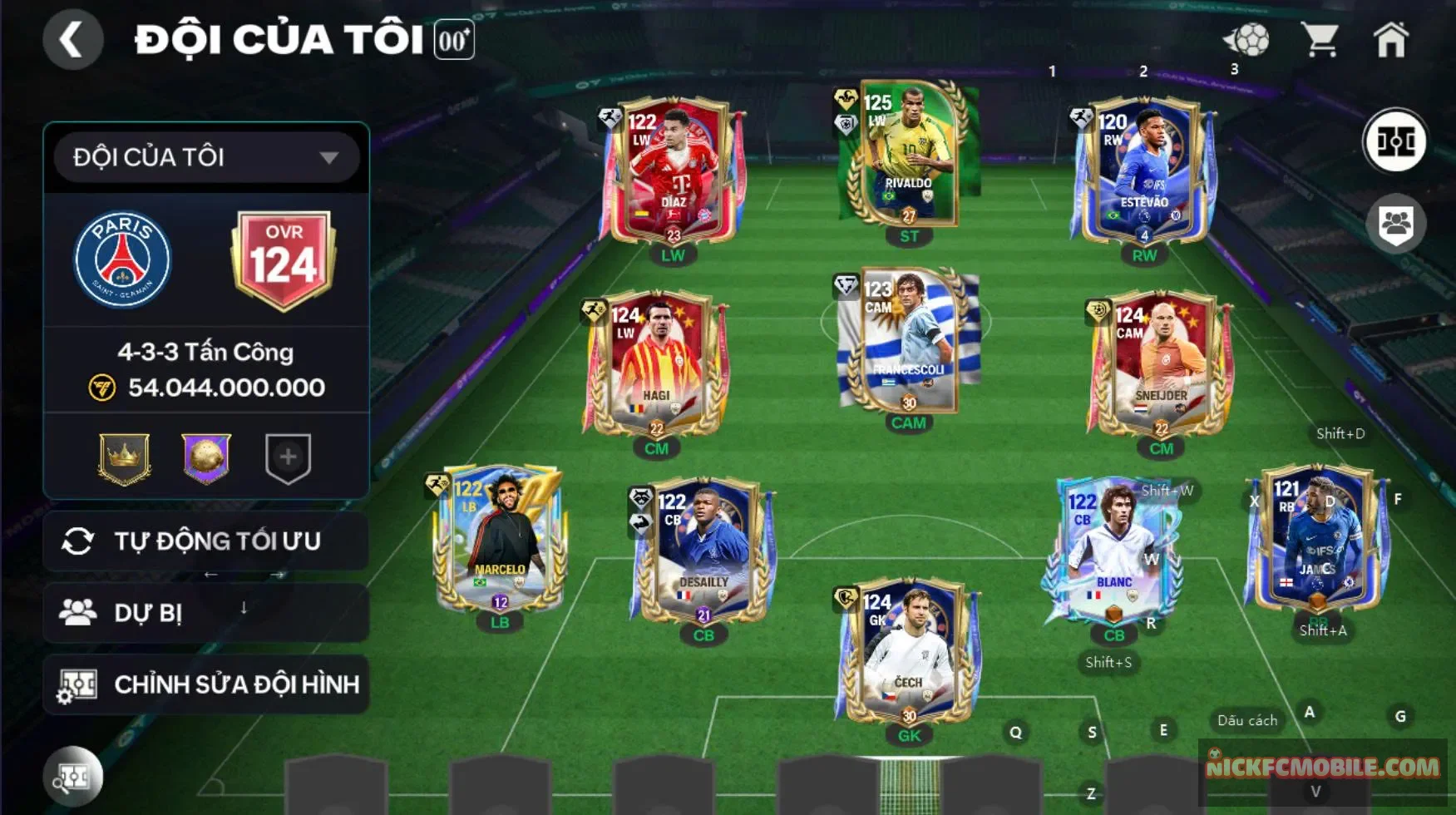 Acc ovr 124 cầu thủ 120 rivaldo với 5 cầu thủ 119, dư 3500 mảnh trao đổi, gần nổ cầu thủ,...
