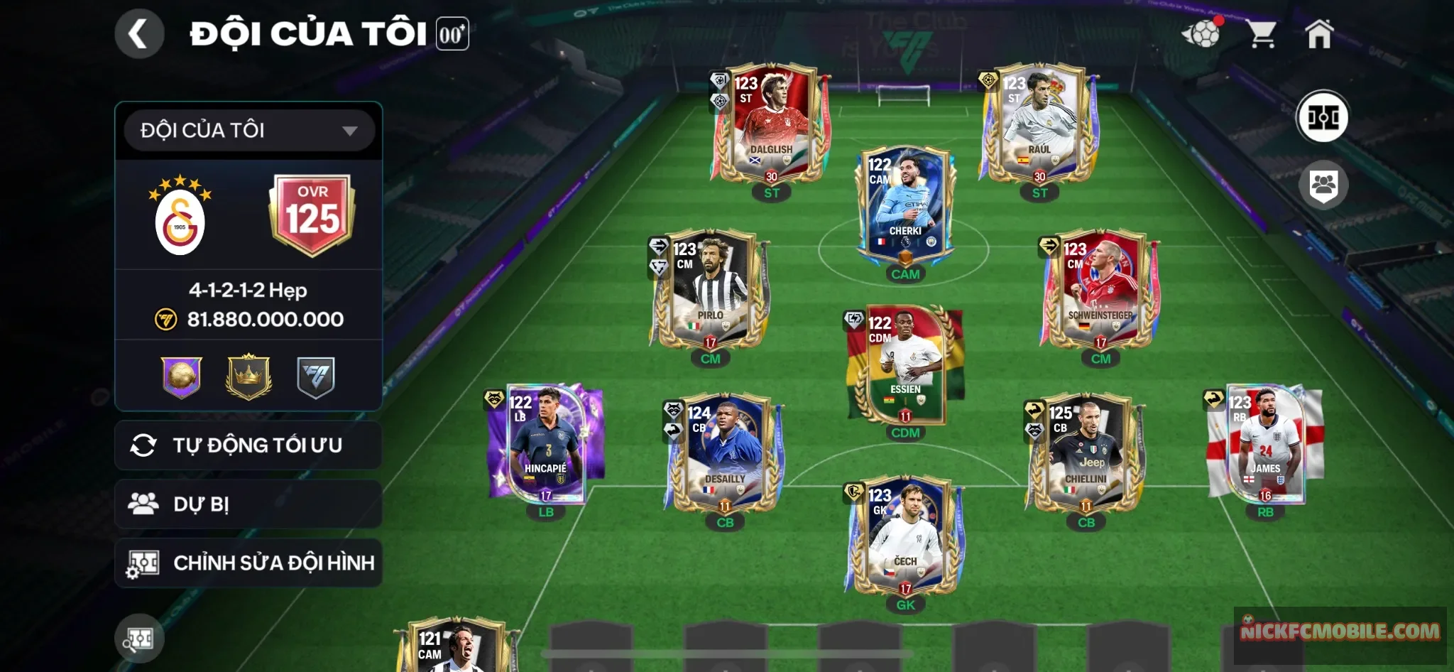 Ovr125 - Chellini 125 + 8 cầu thủ 119 +  1k3 mảnh siêu sao + còn nv 20k gem