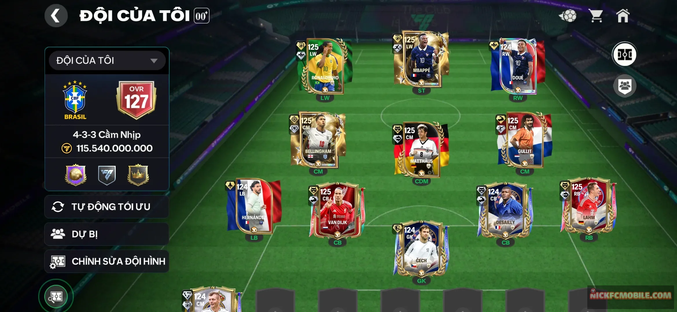 Siêu phẩm 127 cực ngon ronaldinho m3p doue brliham mathau gulit vandijk lahm còn chuỗi vé