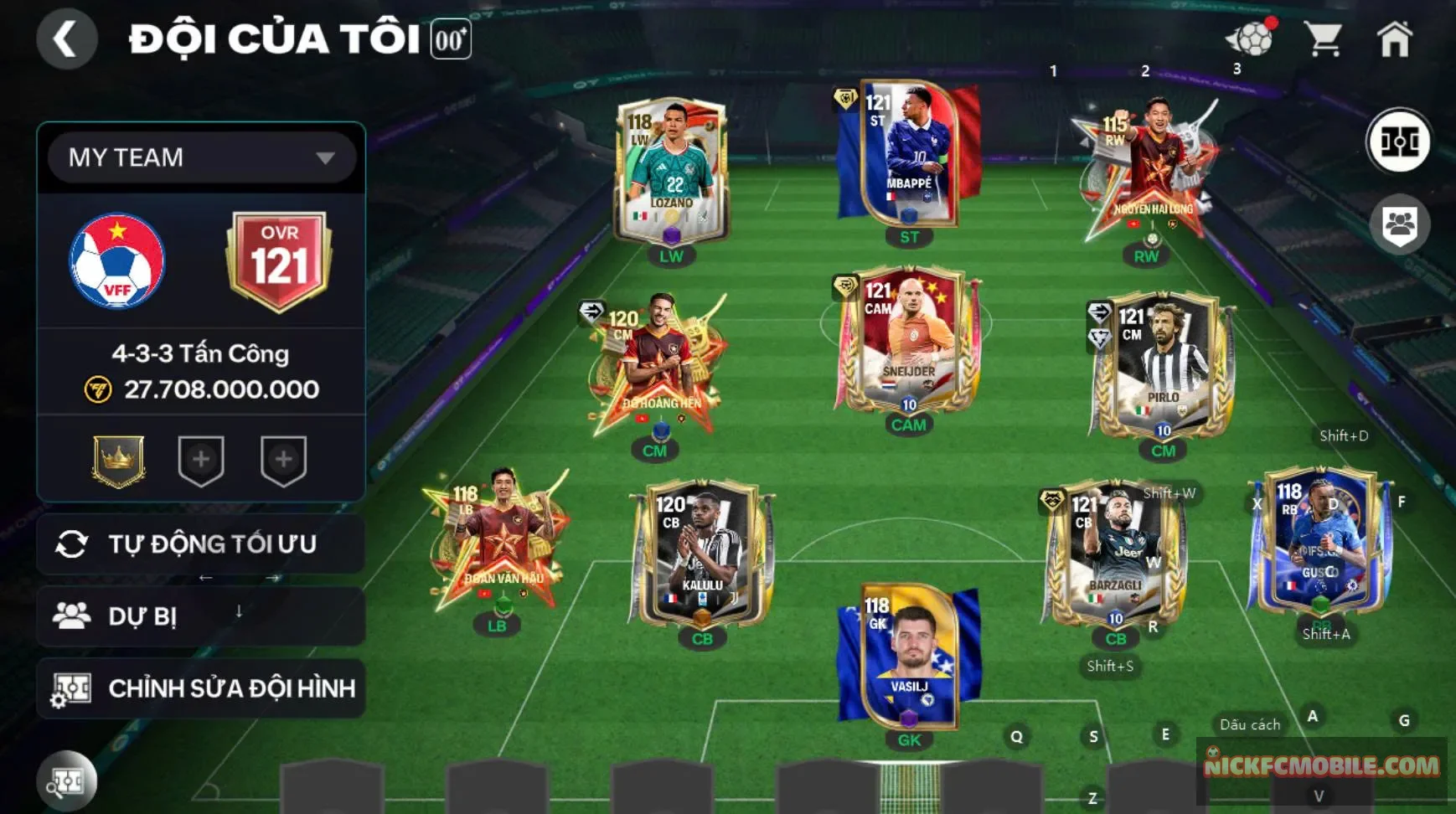 Acc ovr 121 4 cthu 119 (m3p, snider, pirlo,...), dư 2500 mảnh....