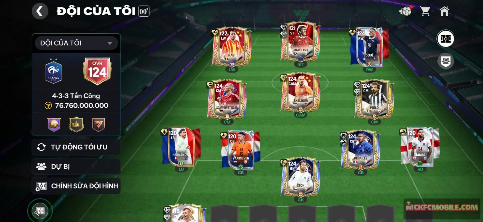 Siêu phẩm ovr 124 có 12 cầu thủ 119 , rank full siêu sao