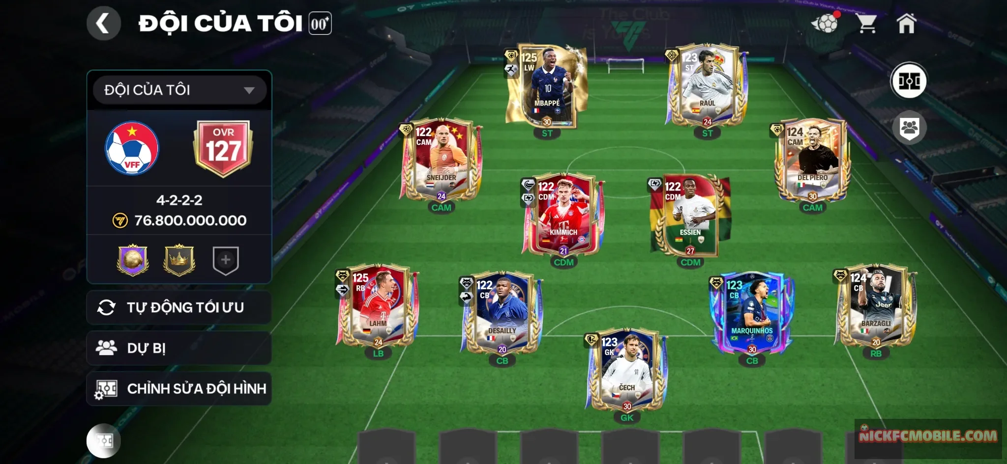 Ovr 127 M3p+Lahm+Raul+8 cthu 119 , Đội hình đẹp đá ngon , tn như hình