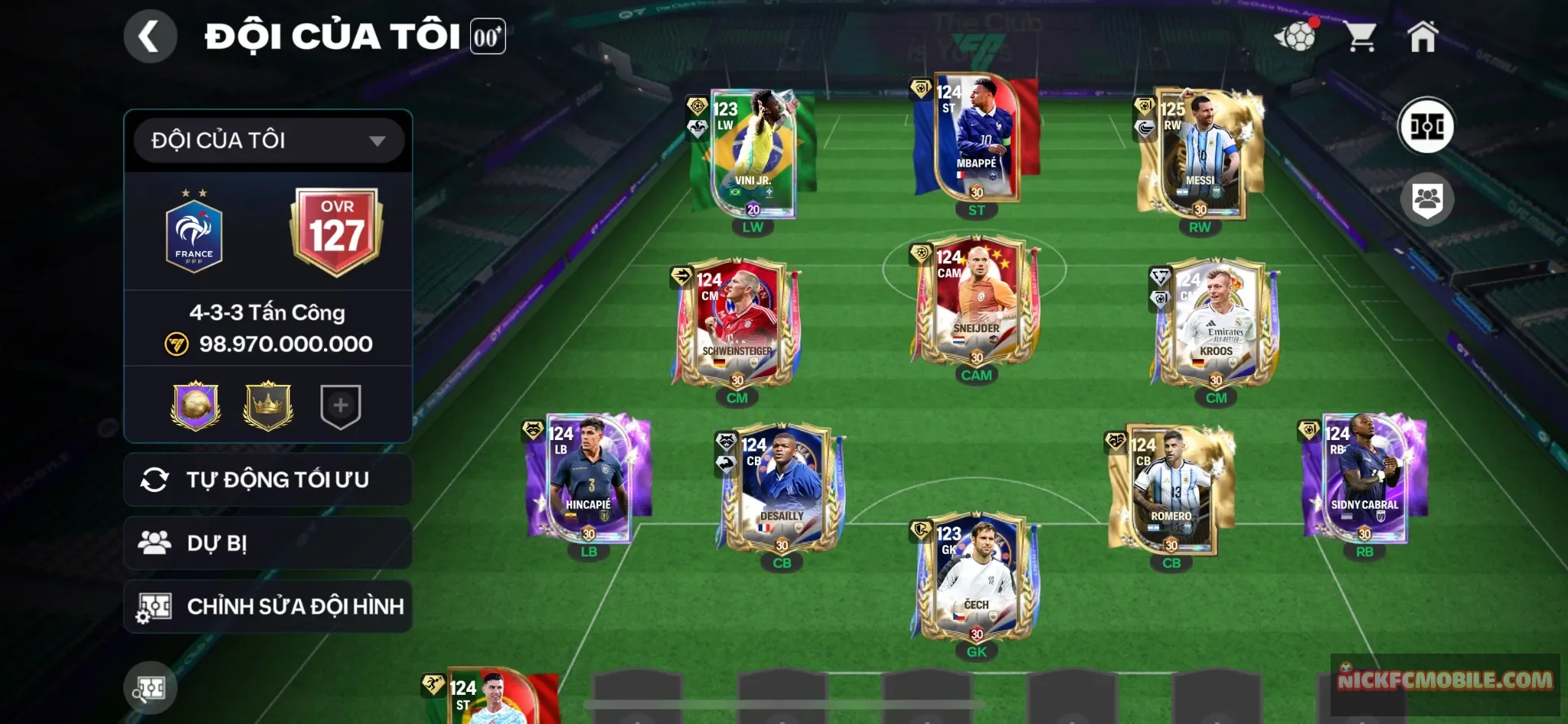 Siêu sale-Ovr127 - vini 120 + m10 120 + khung full 119 siêu đẹp + 7 lượt nổ pool A + dư gần 2k mảnh + full cầu thủ lv30 - chưa nạp 2/9