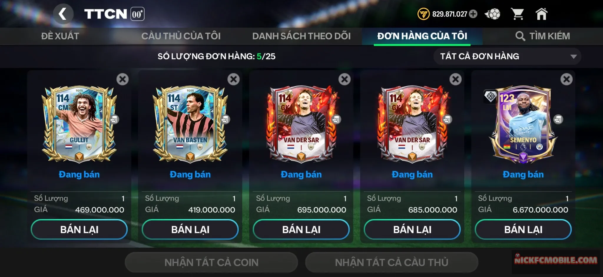 Một dàn cầu thủ bán được gần 10B coin