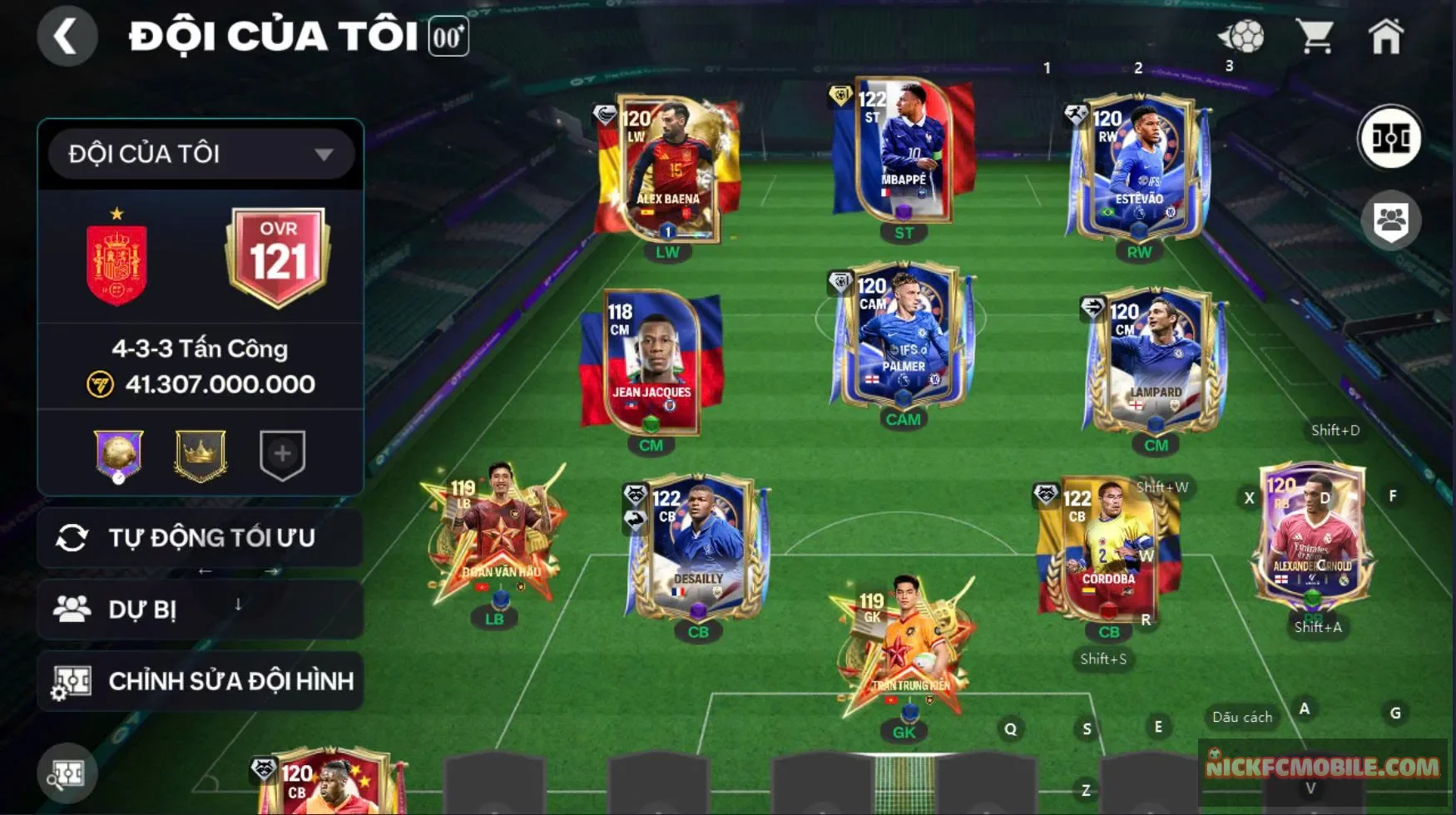 Acc ovr 121 đội hình đẹp,có nvu trở lại, dư 19k gems,...
