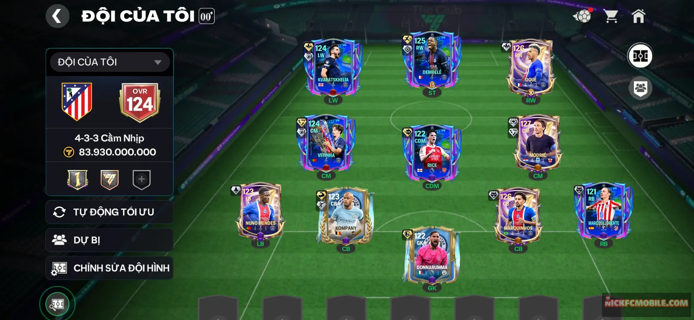 Ovr 124 có kavat dempele doue vitinha luka moric mendes company marquinhos dư 1k mảnh