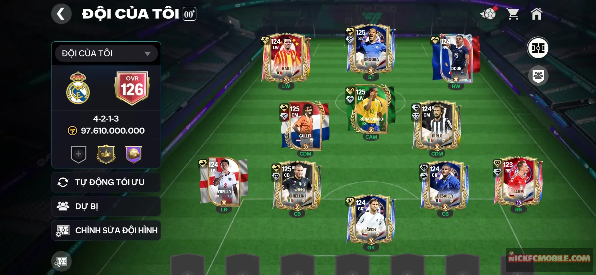 Ovr 126 , Drogba 125 , Gulit 125 , Ronaldinho 125 , Chiellini 125 , Lahm 125