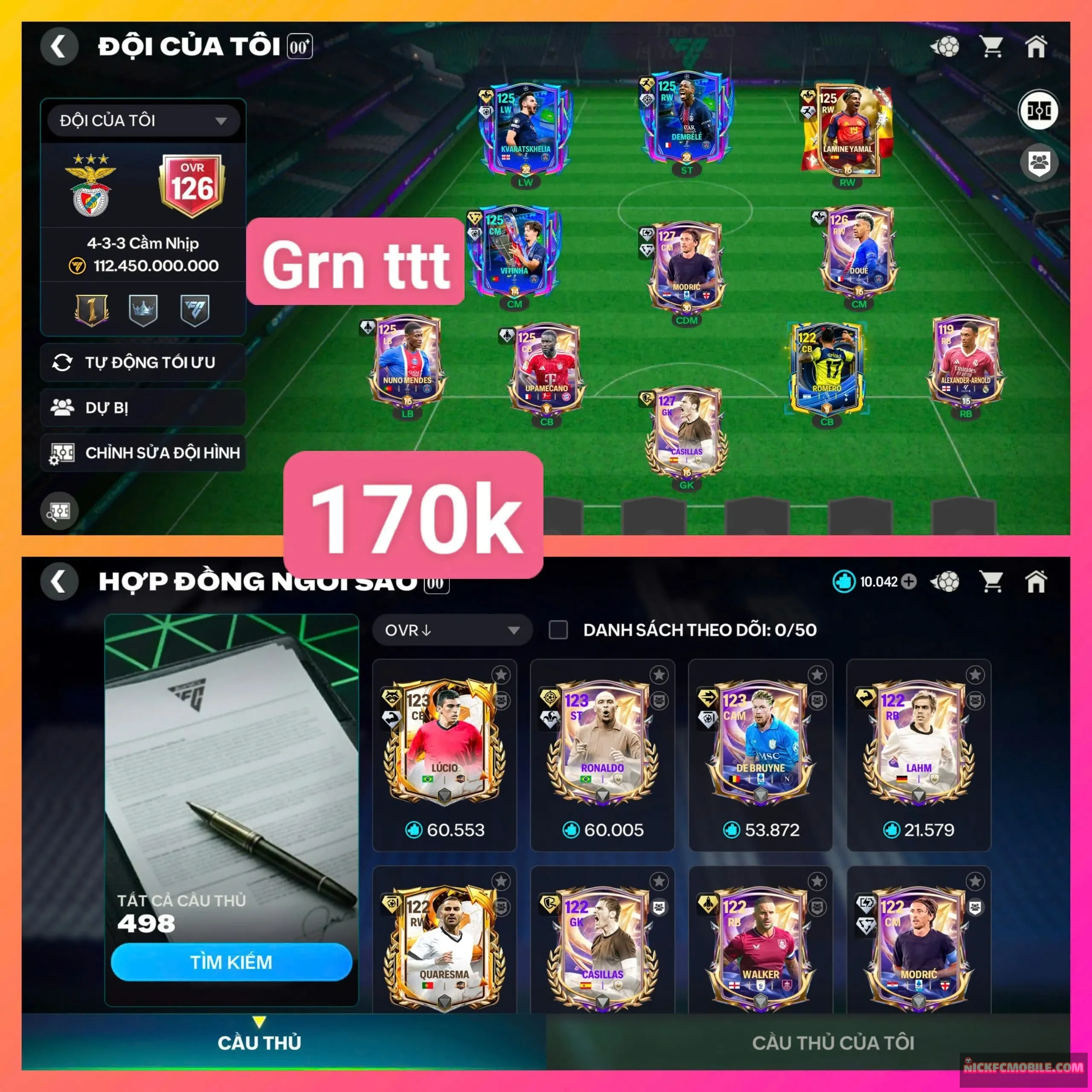 Ms108. Đội hình UCL + yamal .dư 10k mãnh