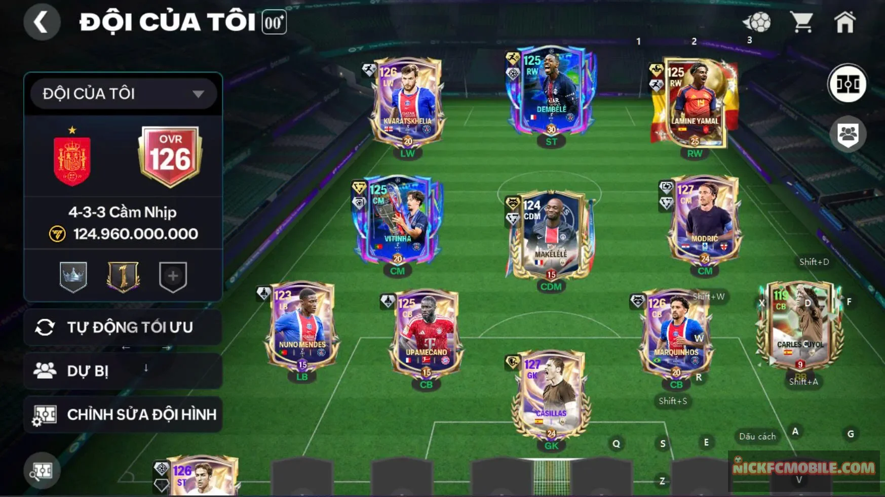 Acc ovr 126 Casilas, Modric 122, 4 cthu 120 hot (dembele, yamal, vitinha, makalele,...),...