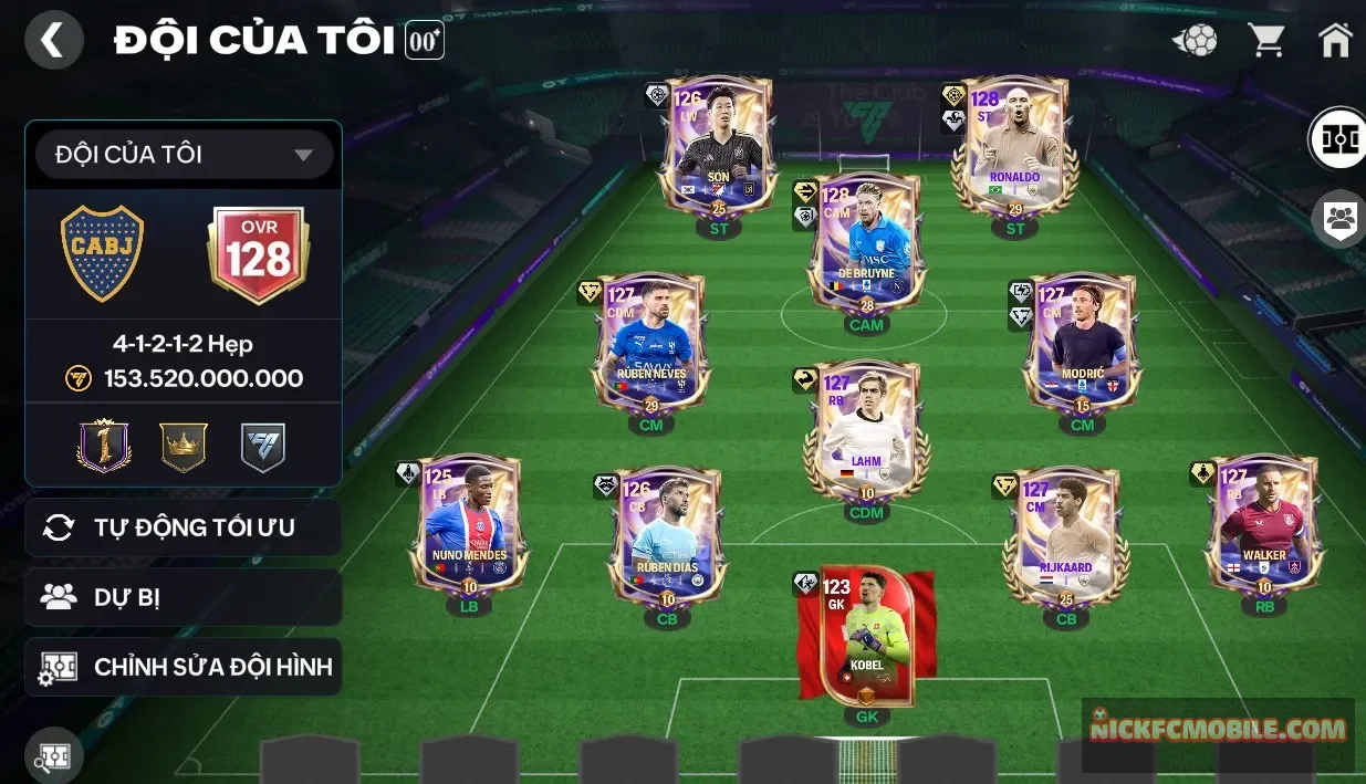 S1 - ĐH 153B  RONALDO BÉO + DE BRUYNE 123  + 5 CON 122  + 26K ĐIỂM HỢP ĐỒNG  Garena TTT