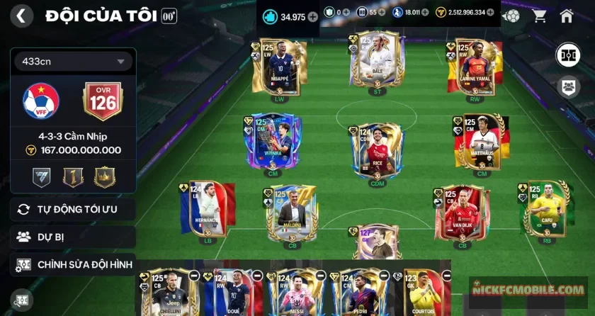 Ovr 126, 34K mảnh, 9 cầu thủ 125
