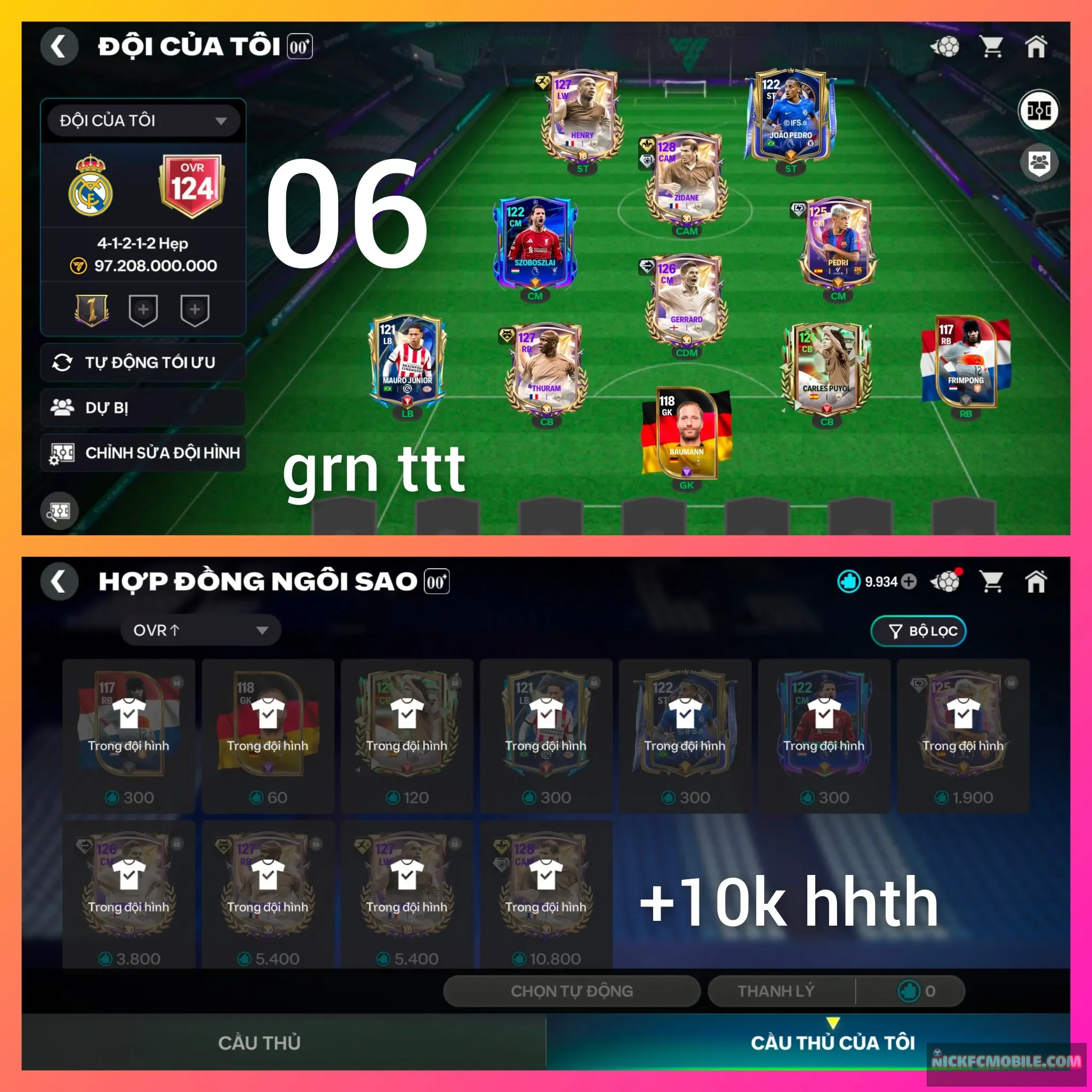 Ms06. Bộ 3 Pháp. Zidan128+ henry127+ thuram127+ G8 + 10k hhth
