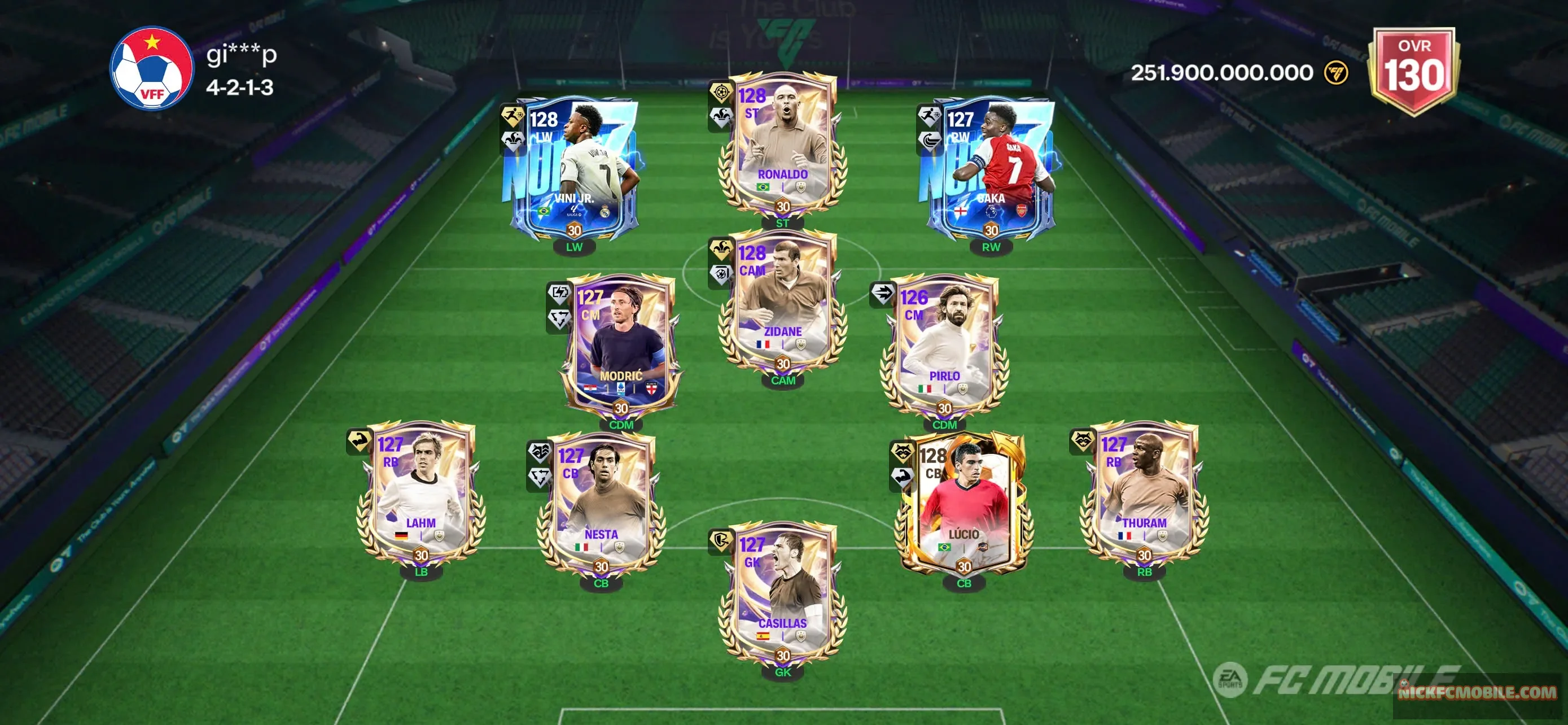 HN : OVR 130 + 4con 123 + 52k hh + 5B coin.
