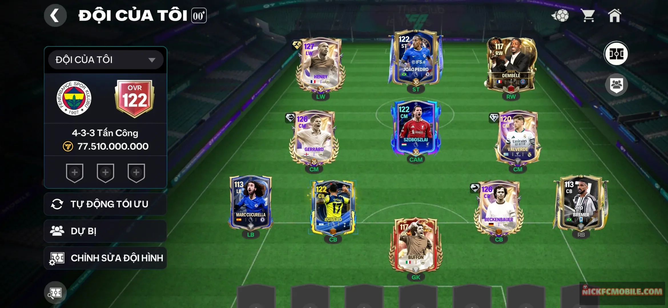 Ovr 122 có henry 122 gerrard 121 beck 121 và dư 52k mảnh 9k2 hhth chưa nạp đầu