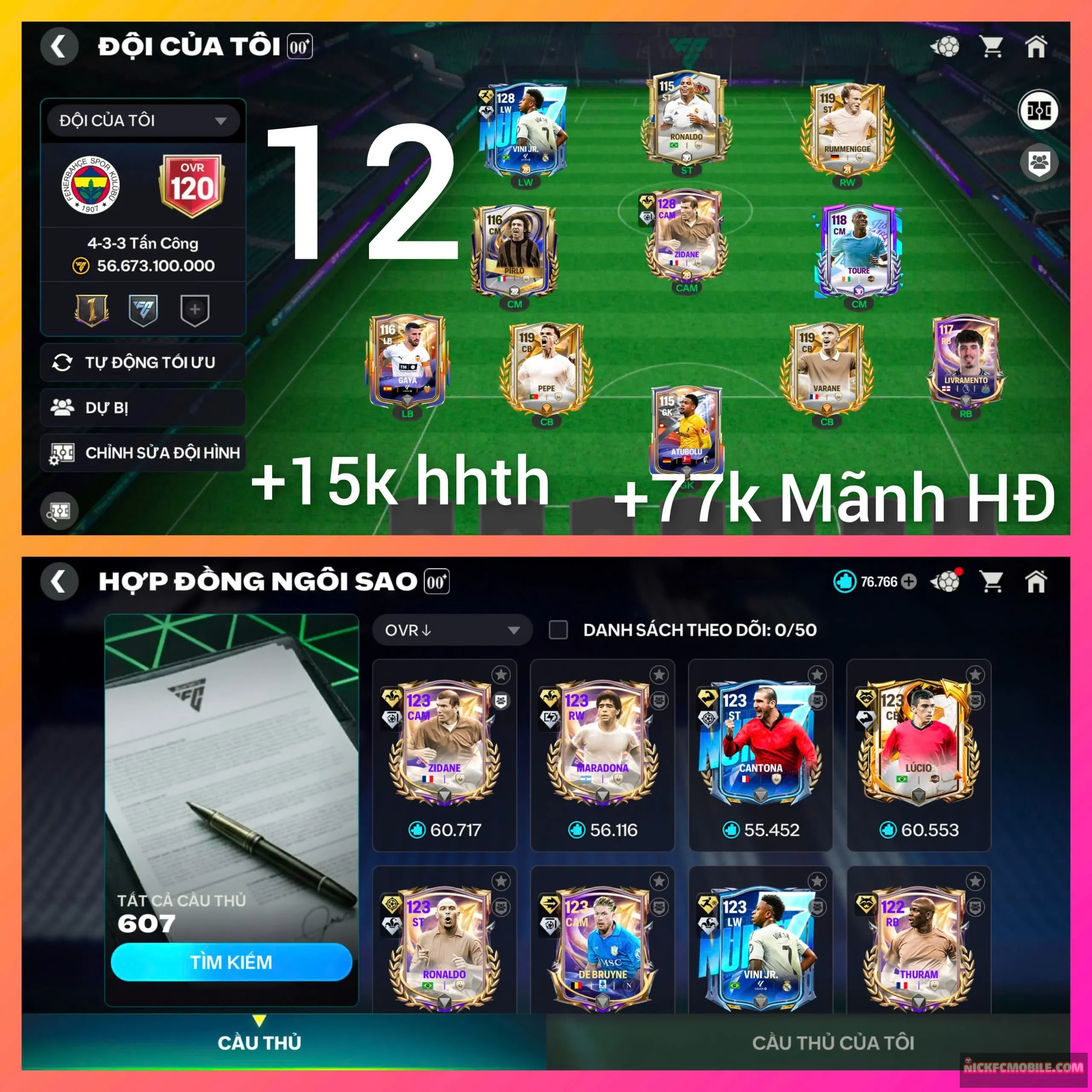 Ms12. Vini128+ zidan128+ 77k Mãnh HĐ+ 15k hhth