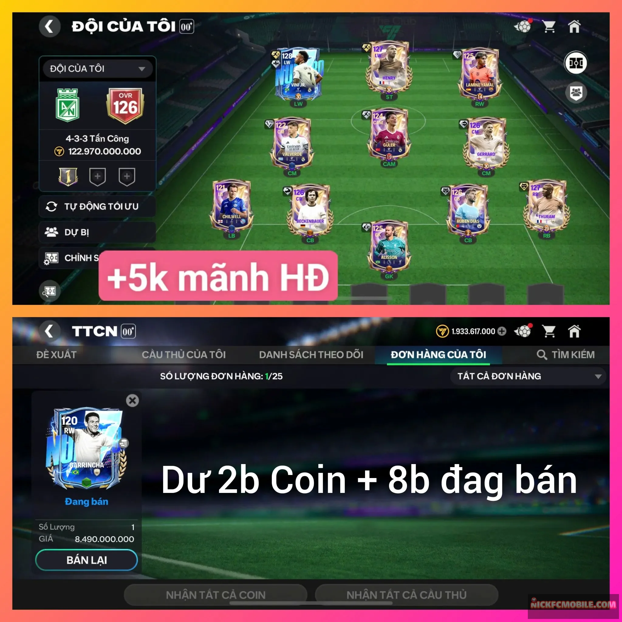 Ms00. Vini128 và đồng bọn. + 5k Mãnh HĐ. Dư 2b coin+ 8b đag bán