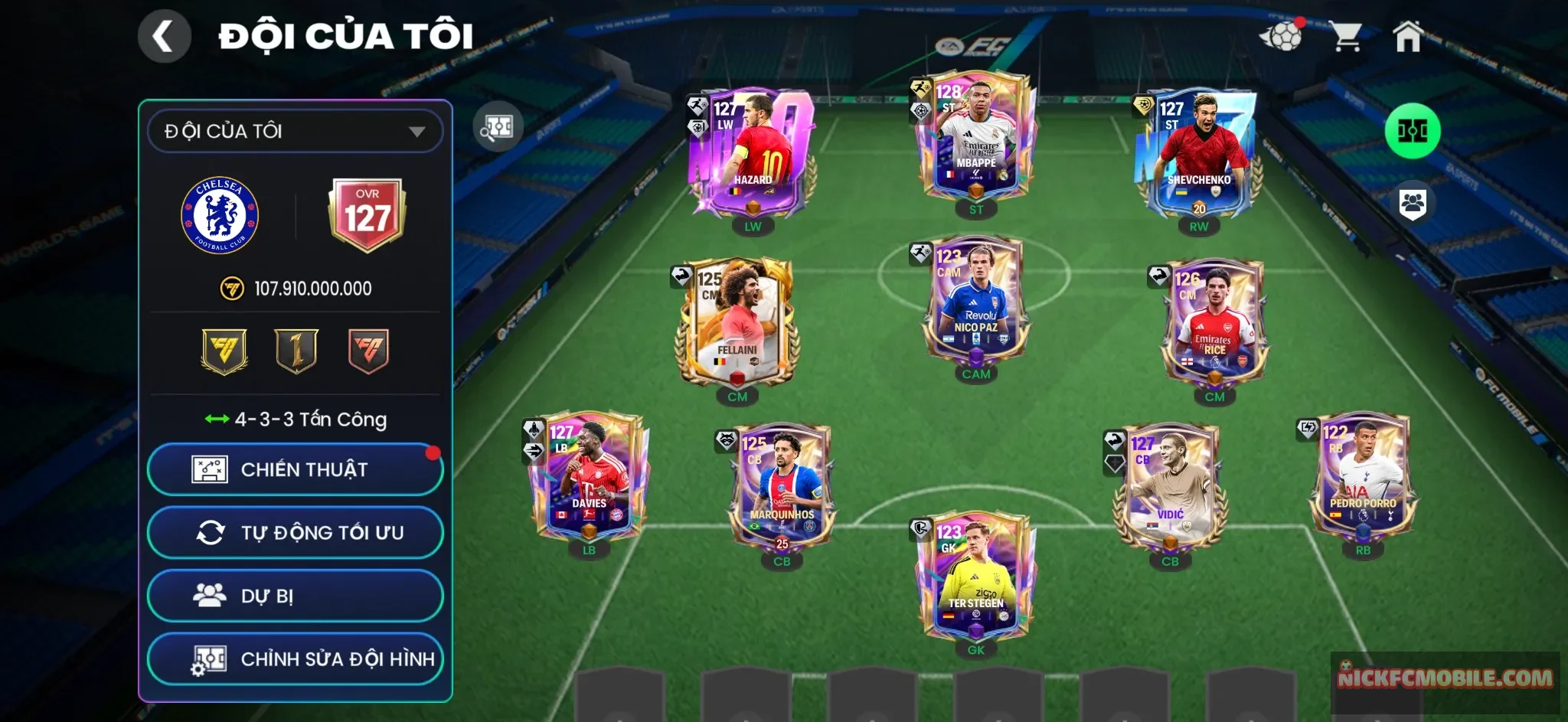 OVR 127 : MP3 + Hazard + scheko + vidic + Full dàn cầu thủ ngon.