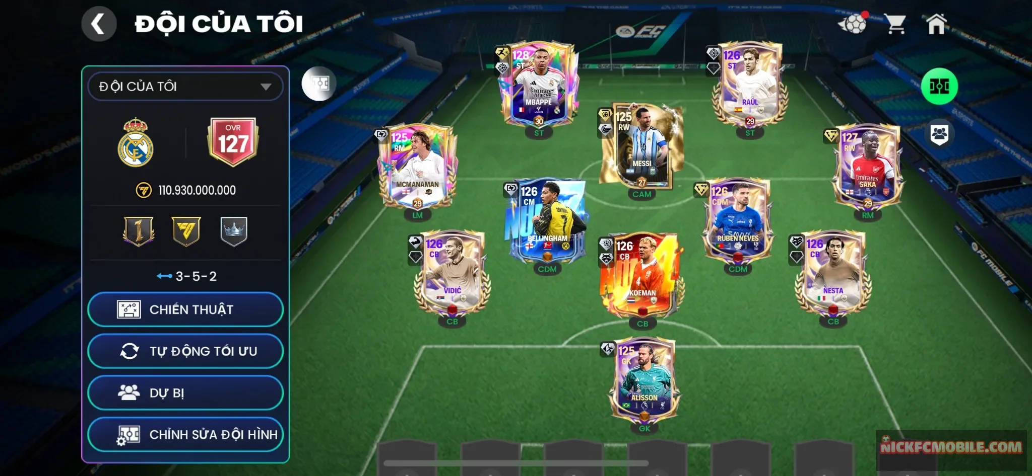 Ovr127 - M3p 128 + 6 cầu thủ 127 + 1b2 coin + 10k8 mảnh + đã mở chuỗi vé
