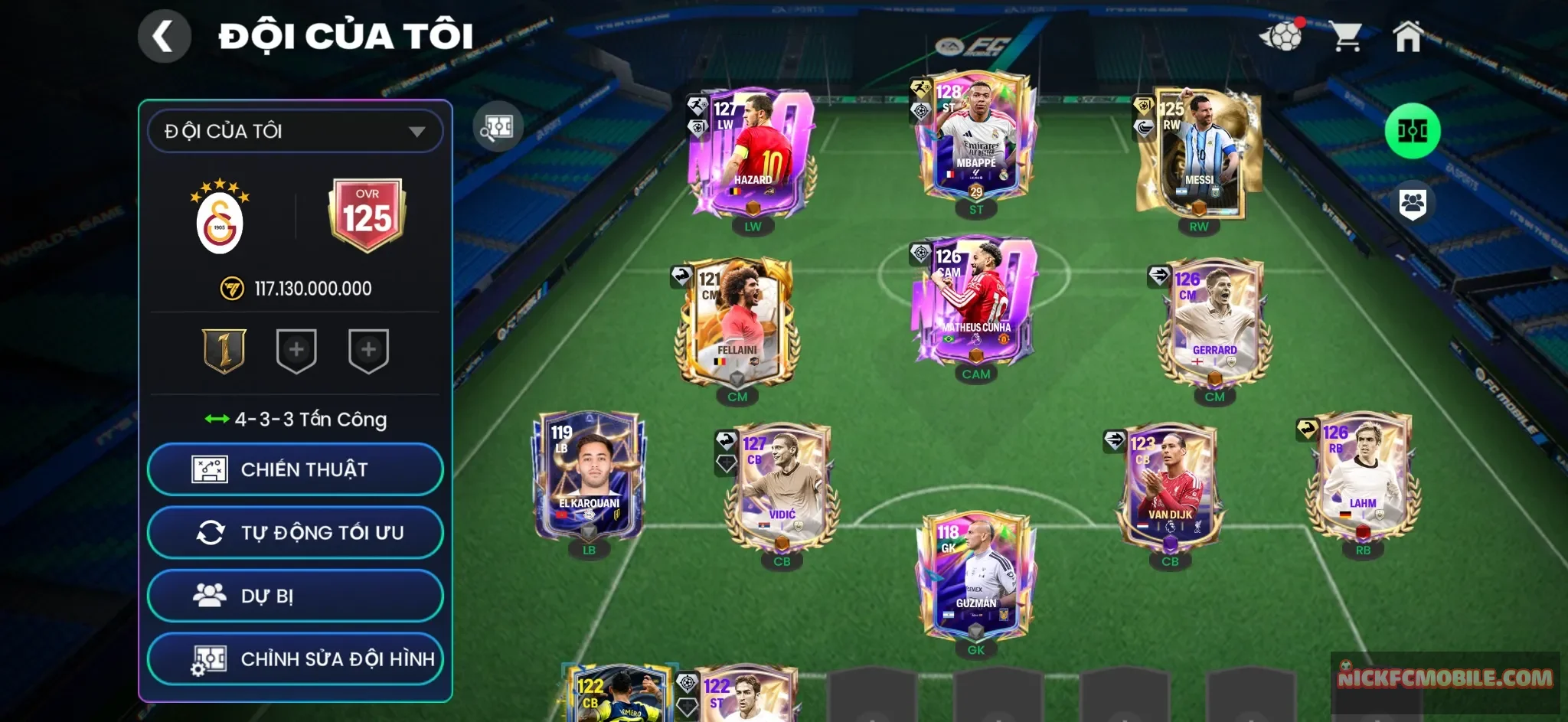 Mp3 + Hazard + Mathu + Messi + Vidic + DÀN CẦU THỦ BÁN ĐƯỢC 18B coin. + Đã mở sổ vé T10.