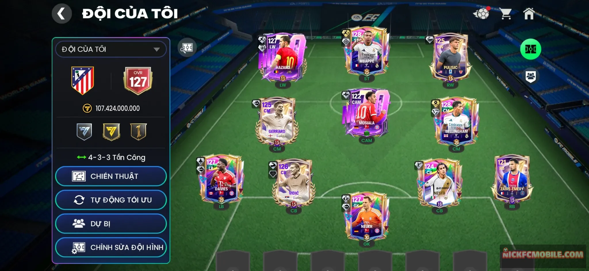 OVR 127 : MP3 + Belinham + Hazard ( Bán được 15B coin )