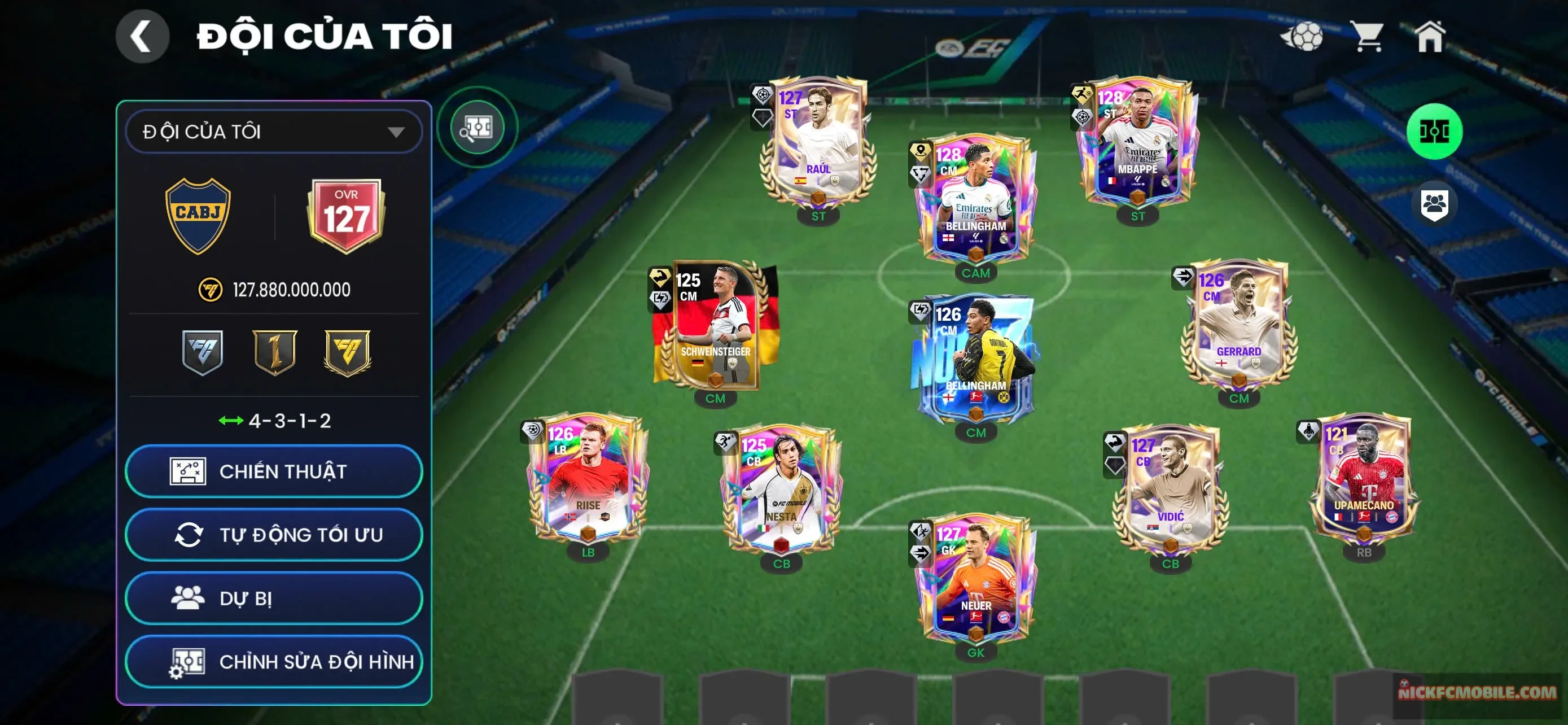 Ovr 127 M3p+Bellingham+36k mảnh Đội hình ngon